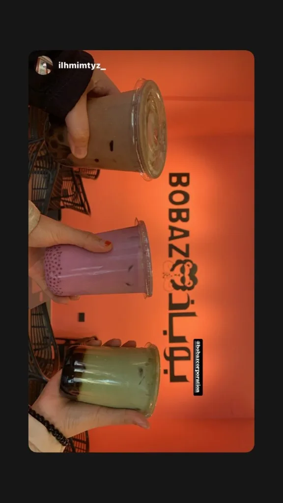 Brown sugar, taro, and matcha milk teas at Bobaz